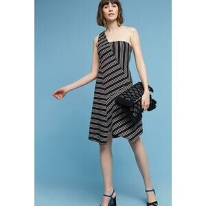 New Anthropologie Moka One-Shoulder Dress by Maeve, Black & White,$118 X-Small